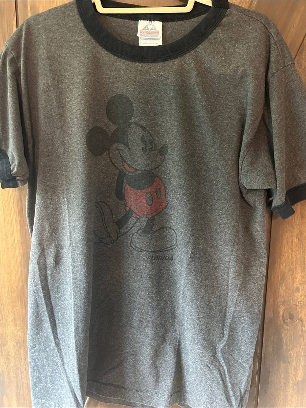 Vintage-Style Mickey Mouse Graphic Ringer T-Shirt - Gray